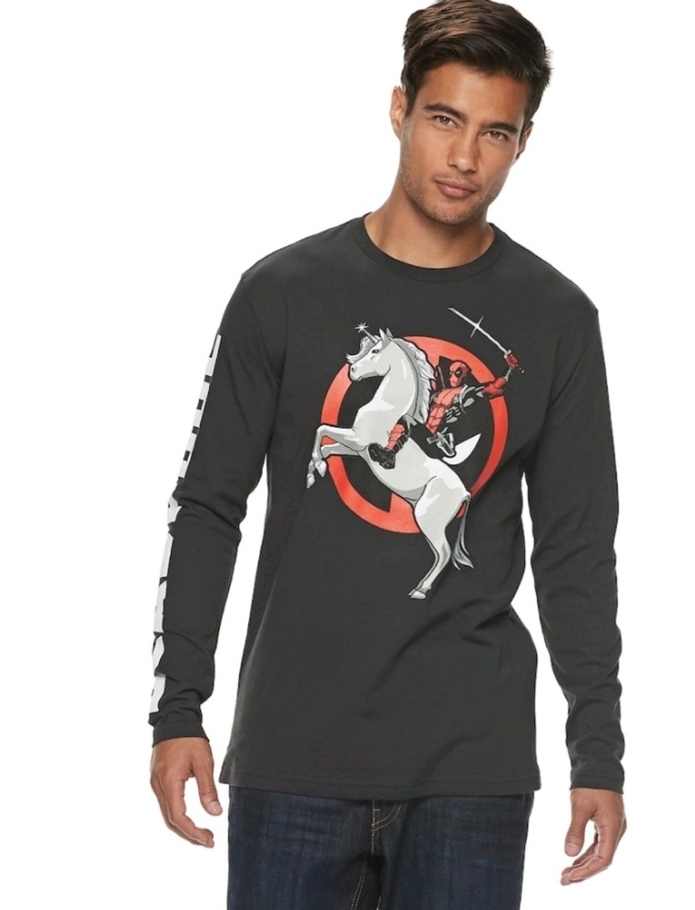 Deadpool unicorn black long sleeve tee NWT 🦄